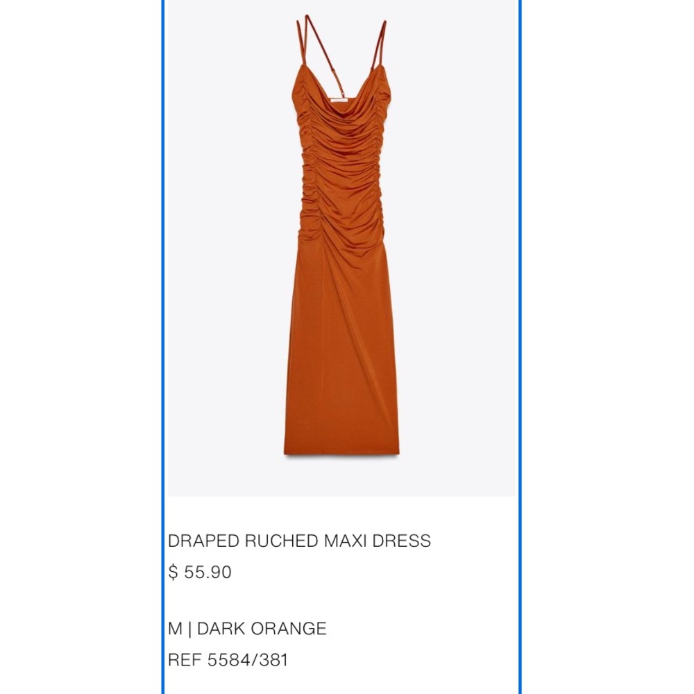 Zara Draped Ruched Maxi Dress in Dark Orange